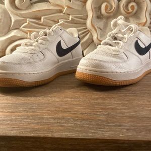 Nike Air Force 1s blue tan and white